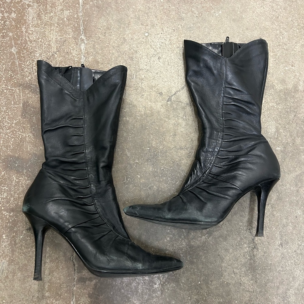Y2k aldo buttery soft lambskin Black Leather pointy toe Boots